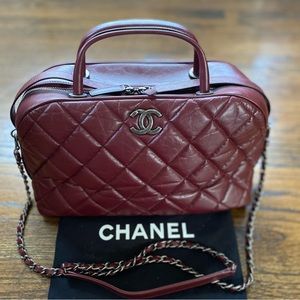 CHANEL Burgundy Leather Bowling Bag!